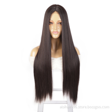 Aisi Hair 30 Inch Long Silky Straight Brown Wig Middle Part Swiss Lace Wigs Synthetic Lace Front Hair Wigs For Black Women